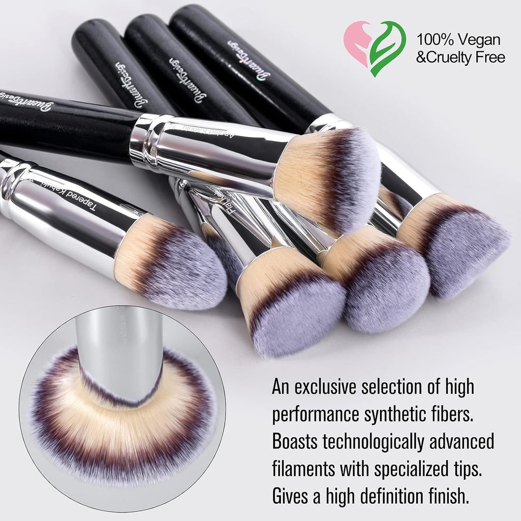 16Pcs Ultra Soft Essential Makeup Brushes Set Professional Makeup Brush Set with Premium Vegan Hair for Foundation Concealer Eyeshadow Face Contour Blush (16Pcs Pearl Black) - GlowHaze Beauty
