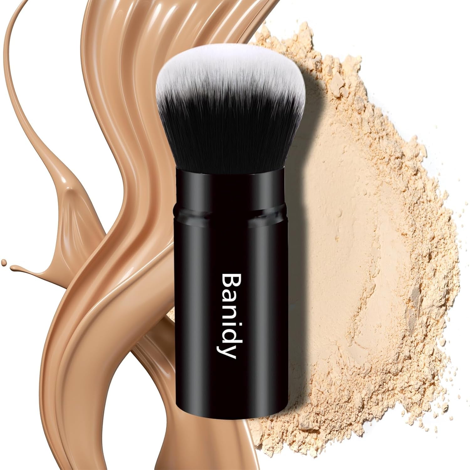 Makeup Brush Kabuki Face Brushes Retractable Travel Blush Brush Portable Flawless for Foundation, Powder Blush, Bronzer, Buffing, Liquid, Cream, Cruelty Free with Cover(Round - Head) - GlowHaze Beauty