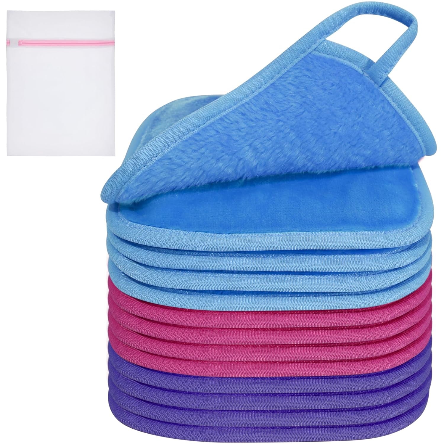 Makeup Remover Cloth, 6 Inch X 6 Inch Reusable Makeup Remover Pads Washable Travel Bag, Microfiber Makeup Removal Face Wash Cloths with Just Water, Gentle Soft, 12 Pack - GlowHaze Beauty