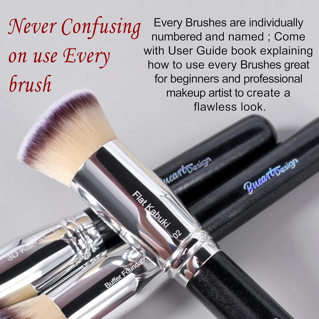 16Pcs Ultra Soft Essential Makeup Brushes Set Professional Makeup Brush Set with Premium Vegan Hair for Foundation Concealer Eyeshadow Face Contour Blush (16Pcs Pearl Black) - GlowHaze Beauty