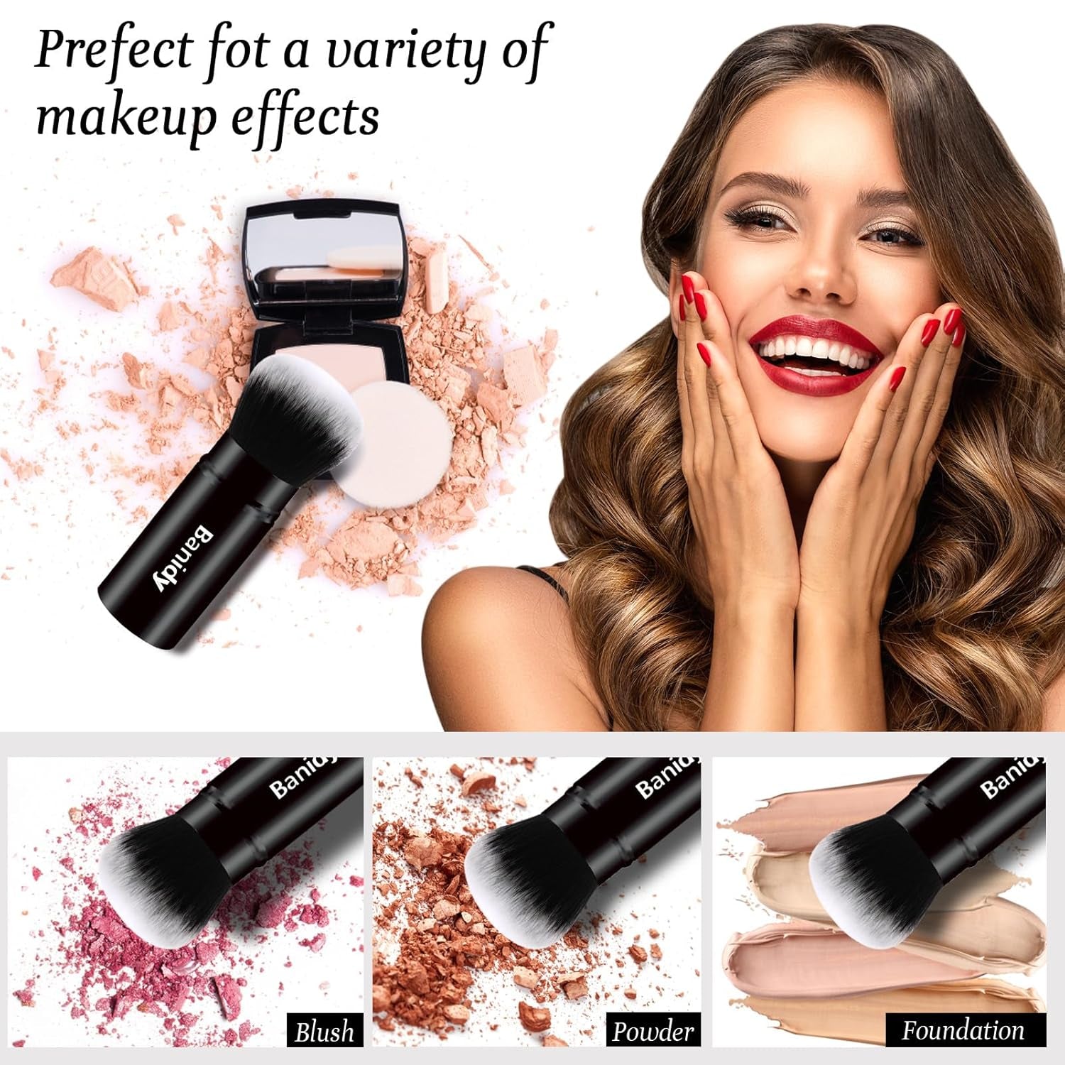 Makeup Brush Kabuki Face Brushes Retractable Travel Blush Brush Portable Flawless for Foundation, Powder Blush, Bronzer, Buffing, Liquid, Cream, Cruelty Free with Cover(Round - Head) - GlowHaze Beauty