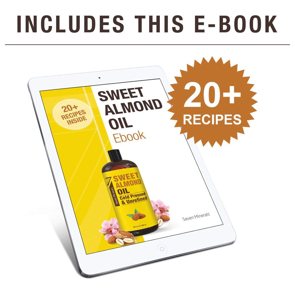 , Pure Cold Pressed Sweet Almond Oil - Big 32 Fl Oz Bottle - Unrefined &100% Natural - for Skin & Hair, with No Added Ingredients - Perfect Carrier Oil for Essential Oils - GlowHaze Beauty