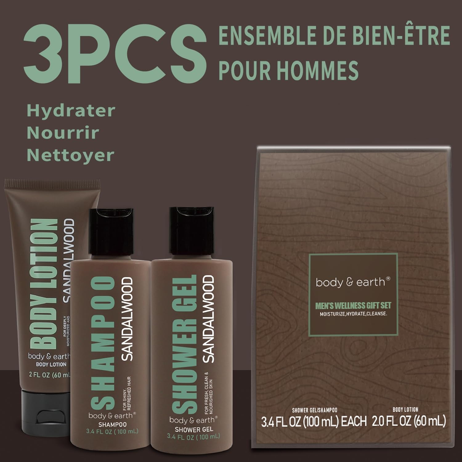 Birthday Gifts for Men Gift Sets for Men 3PC Mens Gift Set Gift Baskets for Men Includes Sandalwood Shower Gel Body Lotion Shampoo, Mens Gift Basket Christmas Gifts for Men Boyfriend - GlowHaze Beauty