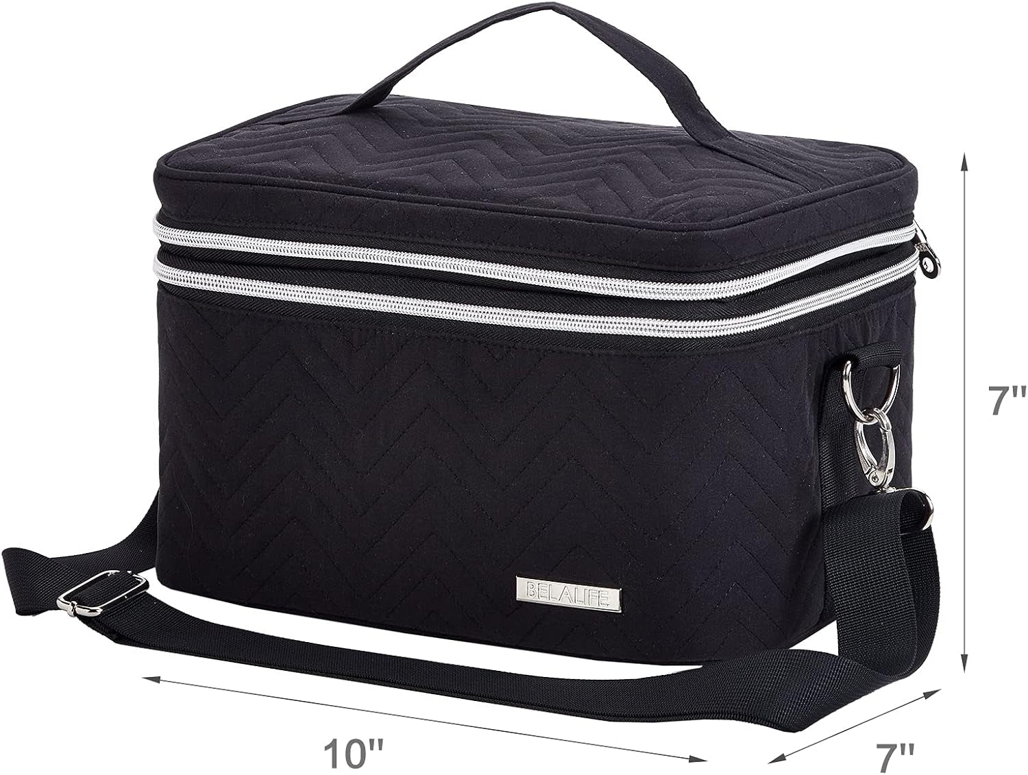 Double Layer Makeup Bag for Travel, Portable Cosmetic Organizer for Brushes Sets, Large Toiletry Holder with Straps, Black - GlowHaze Beauty