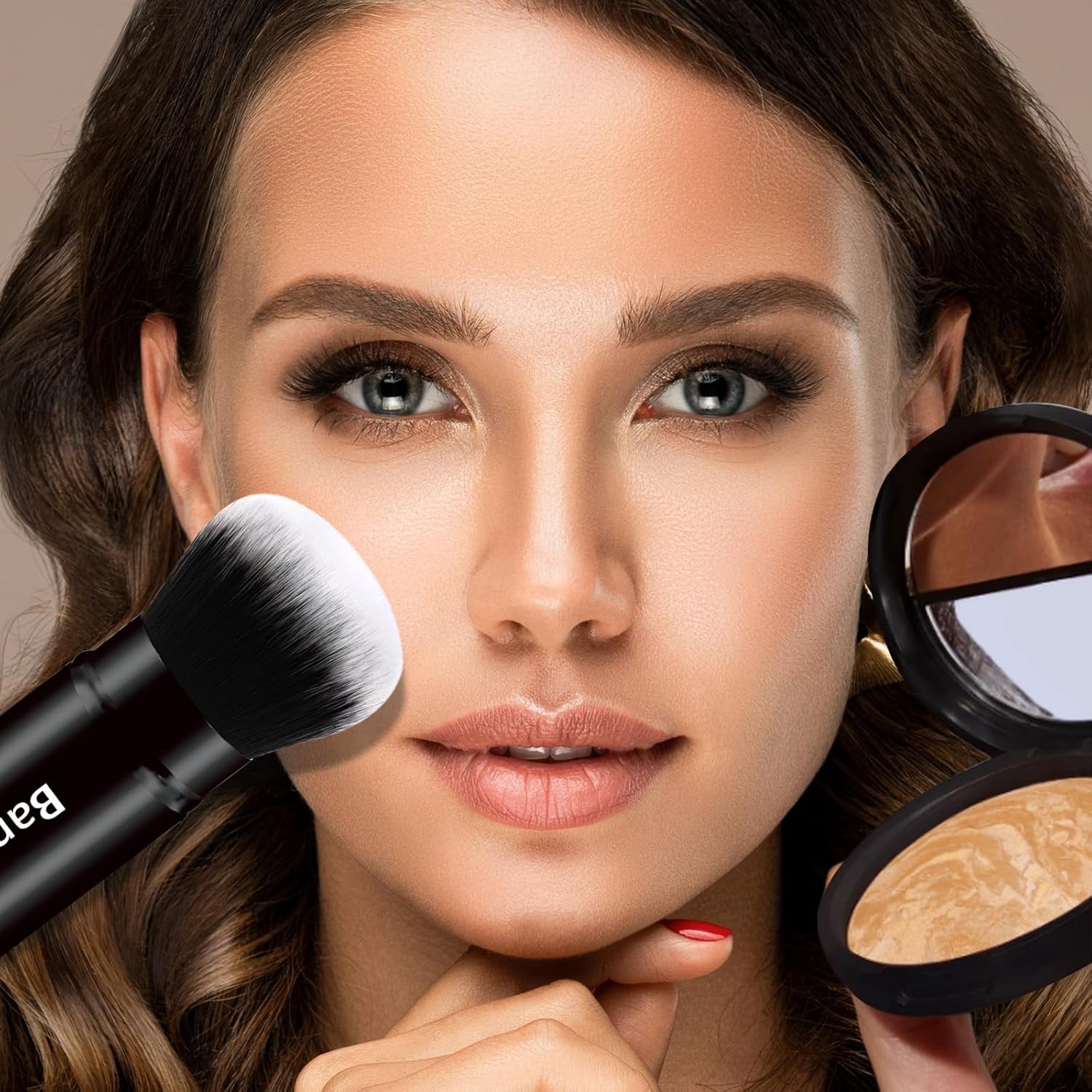 Makeup Brush Kabuki Face Brushes Retractable Travel Blush Brush Portable Flawless for Foundation, Powder Blush, Bronzer, Buffing, Liquid, Cream, Cruelty Free with Cover(Round - Head) - GlowHaze Beauty