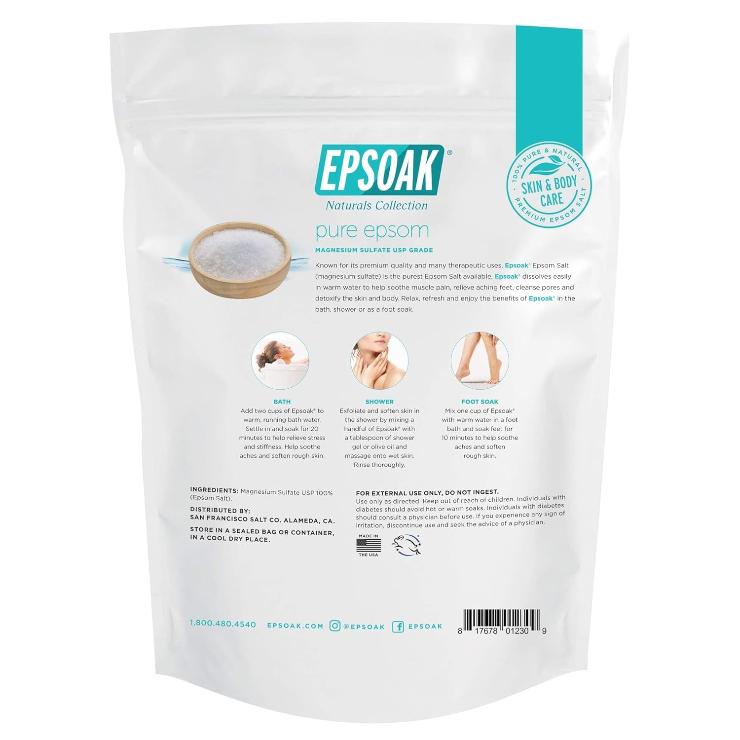 Epsom Salt 5 Lb Resealable Bulk Bag, Magnesium Sulfate USP. Unscented, Made in the USA, Cruelty - Free Certified - GlowHaze Beauty