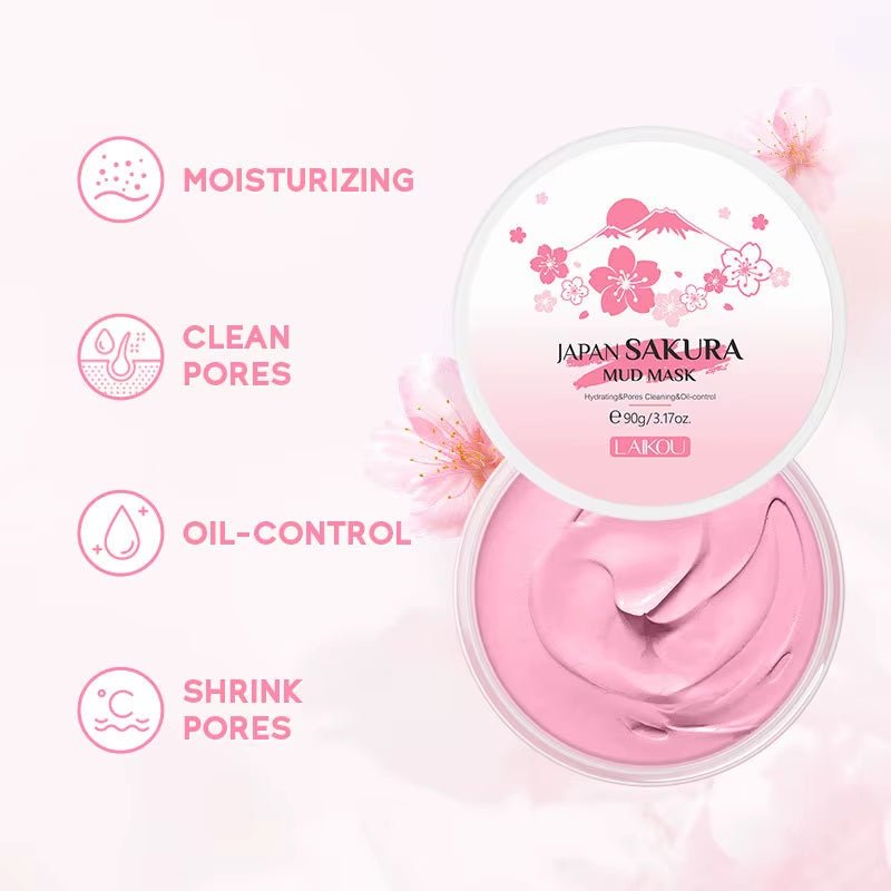 Naturals Sakura Volcanic Mud Mask for Face Deep Cleaning Remove Blackheads Improve Roughness Facial Oily Skin Care 90G - GlowHaze Beauty