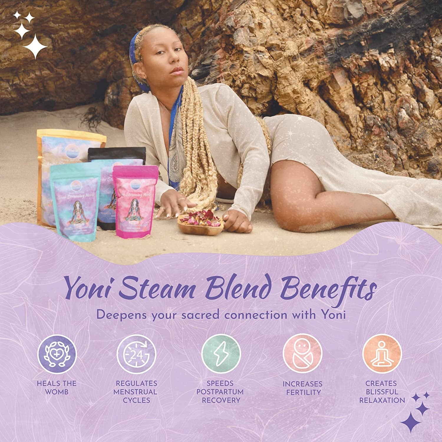 Yoni Steam Herbs - 100% Natural Vaginal Steam, 10 Yoni Herbs Aurora Bliss Blend with Filter Bag | Soothe. Rejuvenate. Heal (2 - 4 Steams) - GlowHaze Beauty