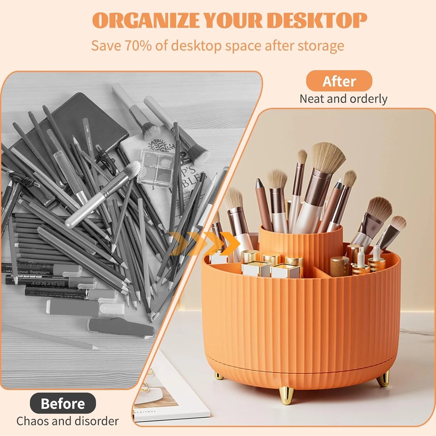 Makeup Brushes Holder 360° Rotating Organizer 5 Slot Multi - Functional Desk Storage Cosmetics Storage for Vanity Desktop Bathroom - GlowHaze Beauty
