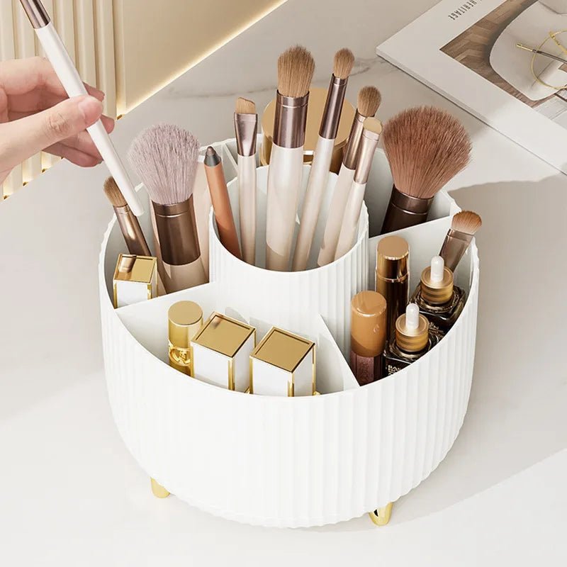 360 Rotating Makeup Desktop Cosmetic Storage Box Organizer Large Capacity for Bathroom Portable Lipstick Makeup Brush Pen Holder - GlowHaze Beauty