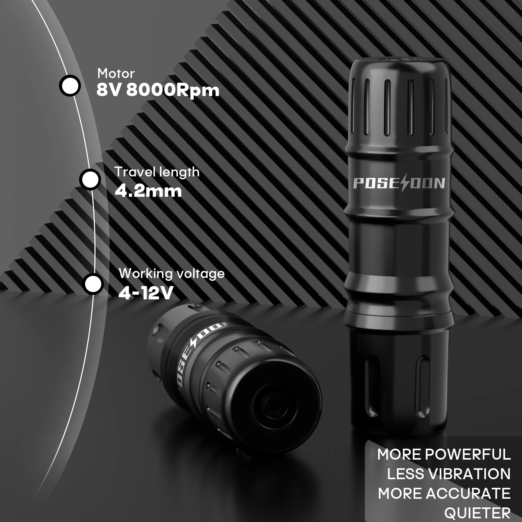 Tattoo Kit POSEIDON High Power Tattoo Pen Kit For Permanent Makeup Tattoo Machine Kit Black Wireless Tattoo Gun Kit - GlowHaze Beauty