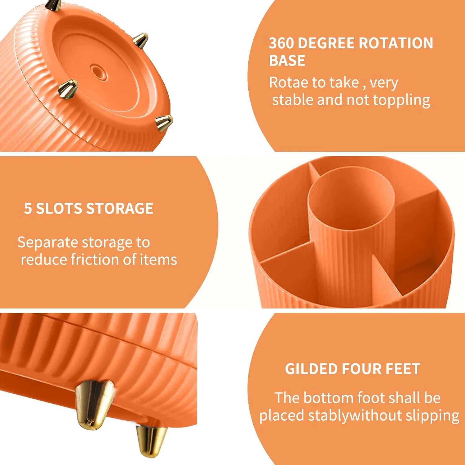 Makeup Brushes Holder 360° Rotating Organizer 5 Slot Multi - Functional Desk Storage Cosmetics Storage for Vanity Desktop Bathroom - GlowHaze Beauty