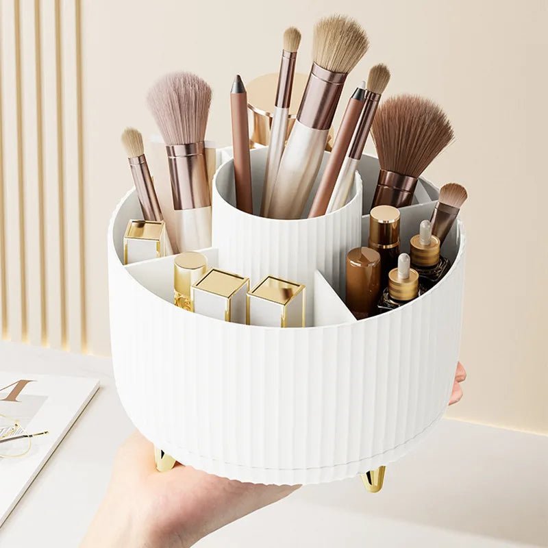 360 Rotating Makeup Desktop Cosmetic Storage Box Organizer Large Capacity for Bathroom Portable Lipstick Makeup Brush Pen Holder - GlowHaze Beauty