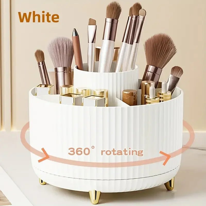 Makeup Brushes Holder 360° Rotating Organizer 5 Slot Multi - Functional Desk Storage Cosmetics Storage for Vanity Desktop Bathroom - GlowHaze Beauty