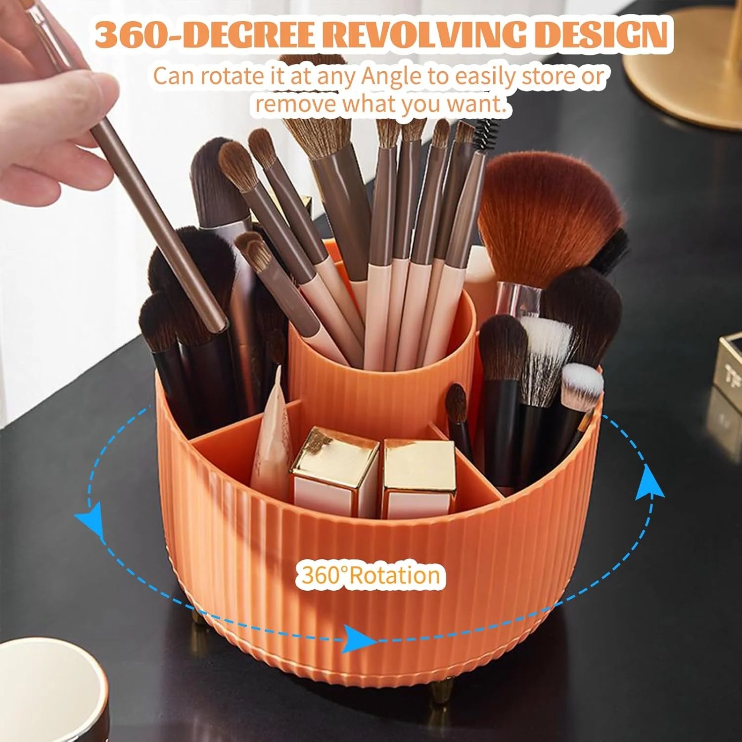 Makeup Brushes Holder 360° Rotating Organizer 5 Slot Multi - Functional Desk Storage Cosmetics Storage for Vanity Desktop Bathroom - GlowHaze Beauty