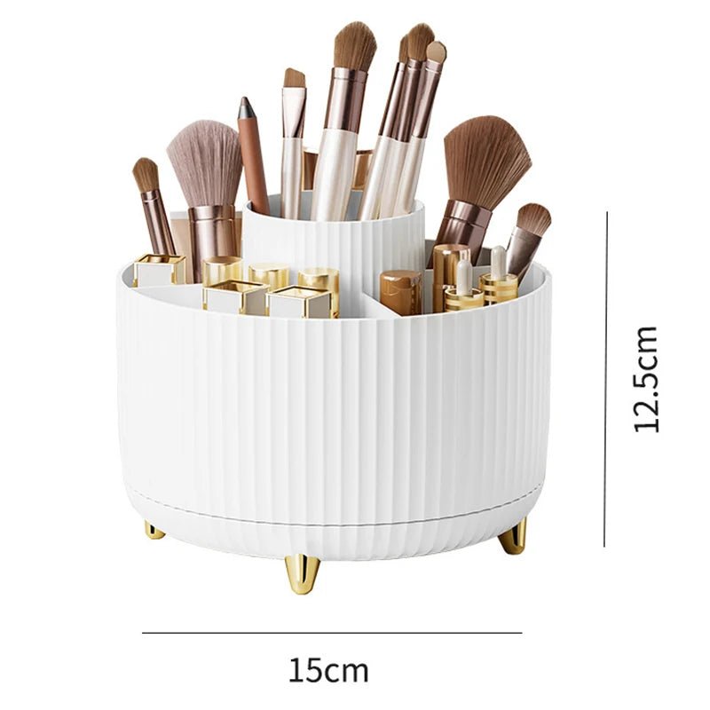 360 Rotating Makeup Desktop Cosmetic Storage Box Organizer Large Capacity for Bathroom Portable Lipstick Makeup Brush Pen Holder - GlowHaze Beauty