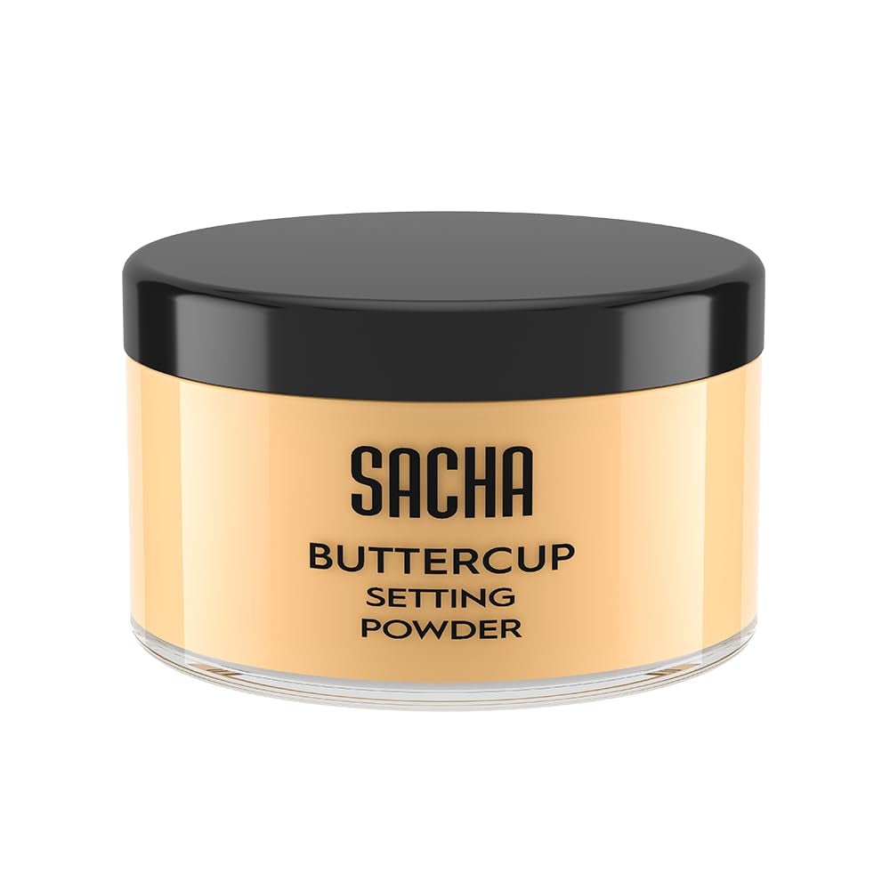 Sacha BUTTERCUP Setting Powder. No Ashy Flashback. Blurs Fine Lines and Pores. Loose, Translucent Face Powder to Set Makeup Foundation or Concealer. for Medium to Dark Skin Tones, 1.75 Oz. - GlowHaze Beauty