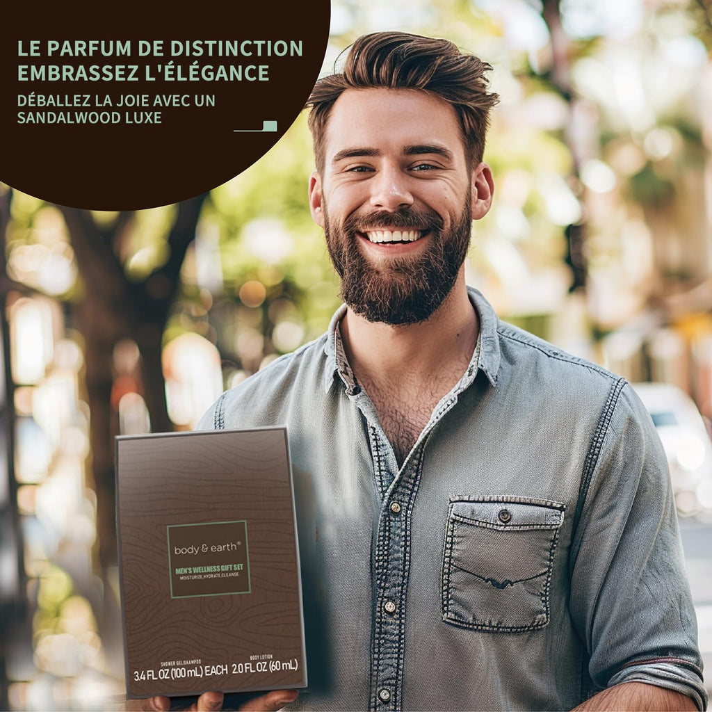 Birthday Gifts for Men Gift Sets for Men 3PC Mens Gift Set Gift Baskets for Men Includes Sandalwood Shower Gel Body Lotion Shampoo, Mens Gift Basket Christmas Gifts for Men Boyfriend - GlowHaze Beauty