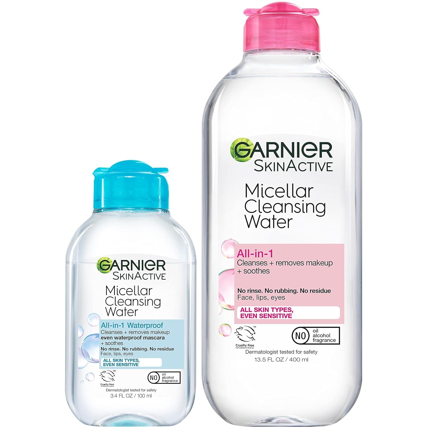 Micellar Cleansing Water, for All Skin Types, 13.5 Fl Oz + Micellar Cleansing Water, for Waterproof Makeup, 3.4 Fl Oz - GlowHaze Beauty