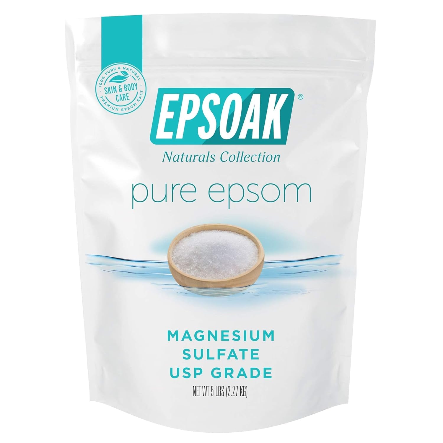 Epsom Salt 5 Lb Resealable Bulk Bag, Magnesium Sulfate USP. Unscented, Made in the USA, Cruelty - Free Certified - GlowHaze Beauty