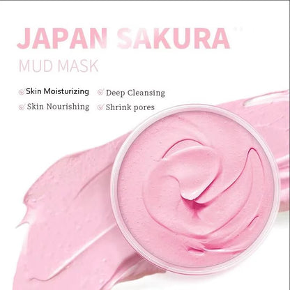 Naturals Sakura Volcanic Mud Mask for Face Deep Cleaning Remove Blackheads Improve Roughness Facial Oily Skin Care 90G - GlowHaze Beauty