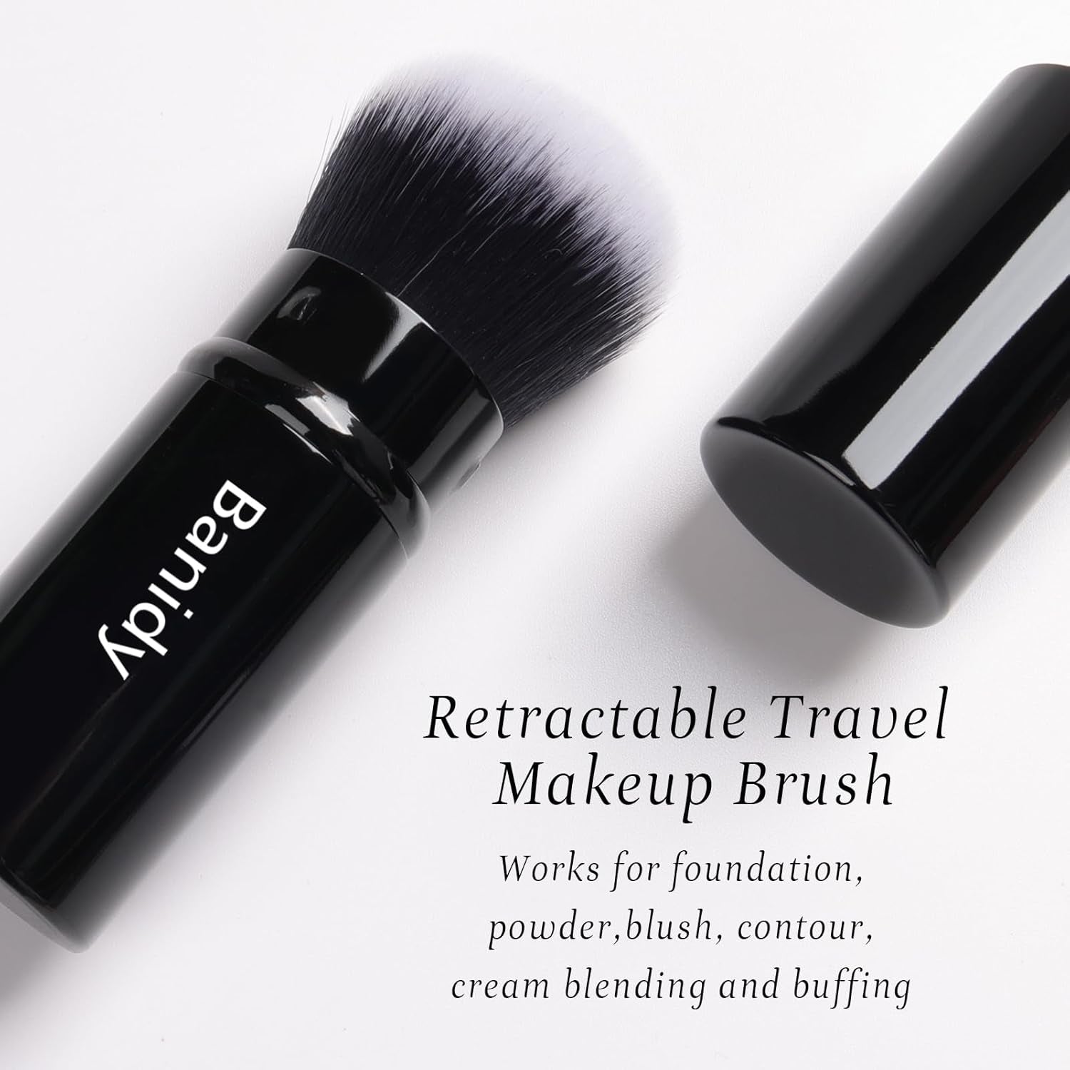Makeup Brush Kabuki Face Brushes Retractable Travel Blush Brush Portable Flawless for Foundation, Powder Blush, Bronzer, Buffing, Liquid, Cream, Cruelty Free with Cover(Round - Head) - GlowHaze Beauty