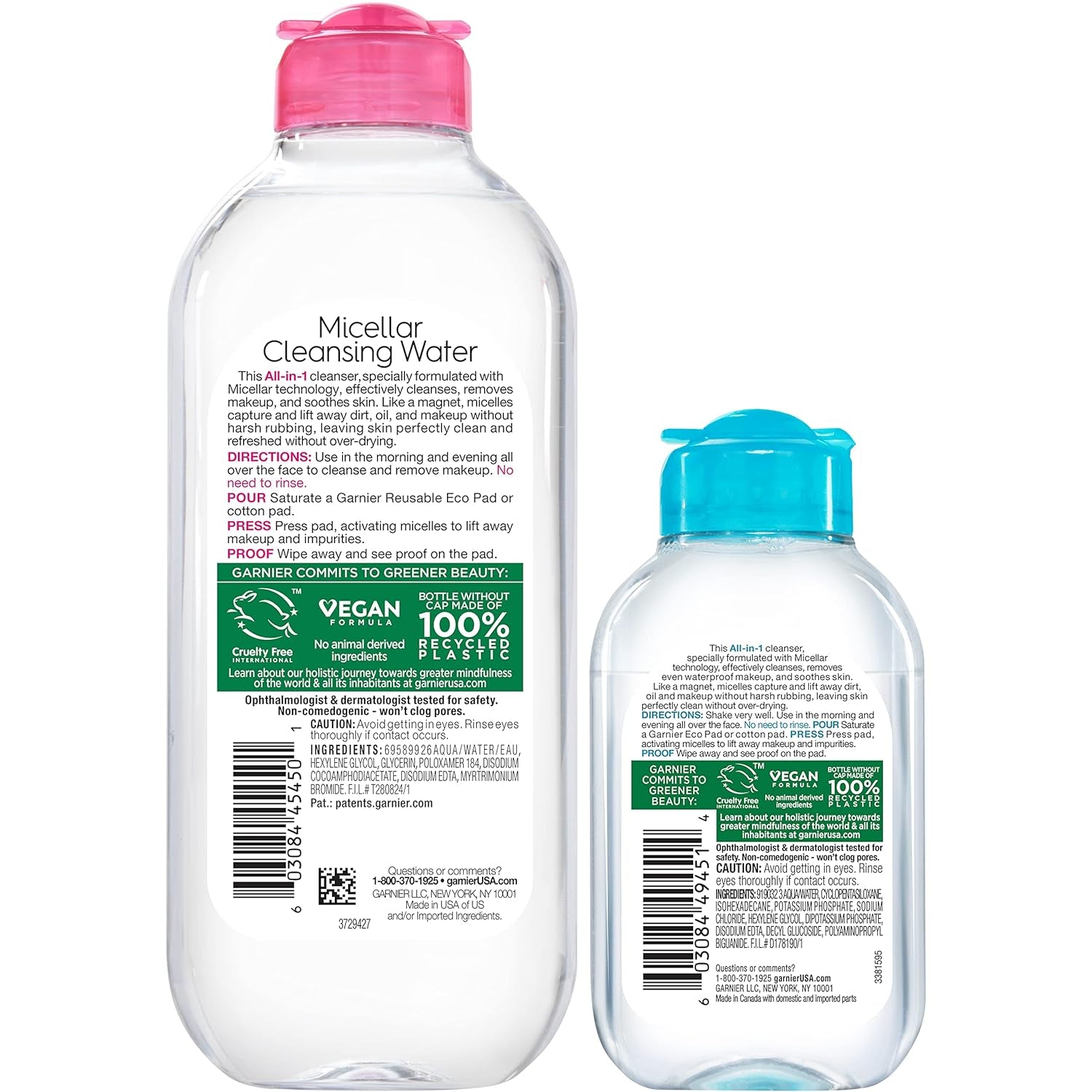 Micellar Cleansing Water, for All Skin Types, 13.5 Fl Oz + Micellar Cleansing Water, for Waterproof Makeup, 3.4 Fl Oz - GlowHaze Beauty